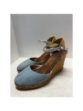 Gaimo Espadrilles Blue Suede Wedge Sandals Silver Ankle Strap Made in Spain 38